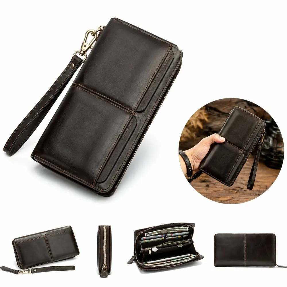 Genuine Leather Long Clutch Wallet for Men with Card Slots 2