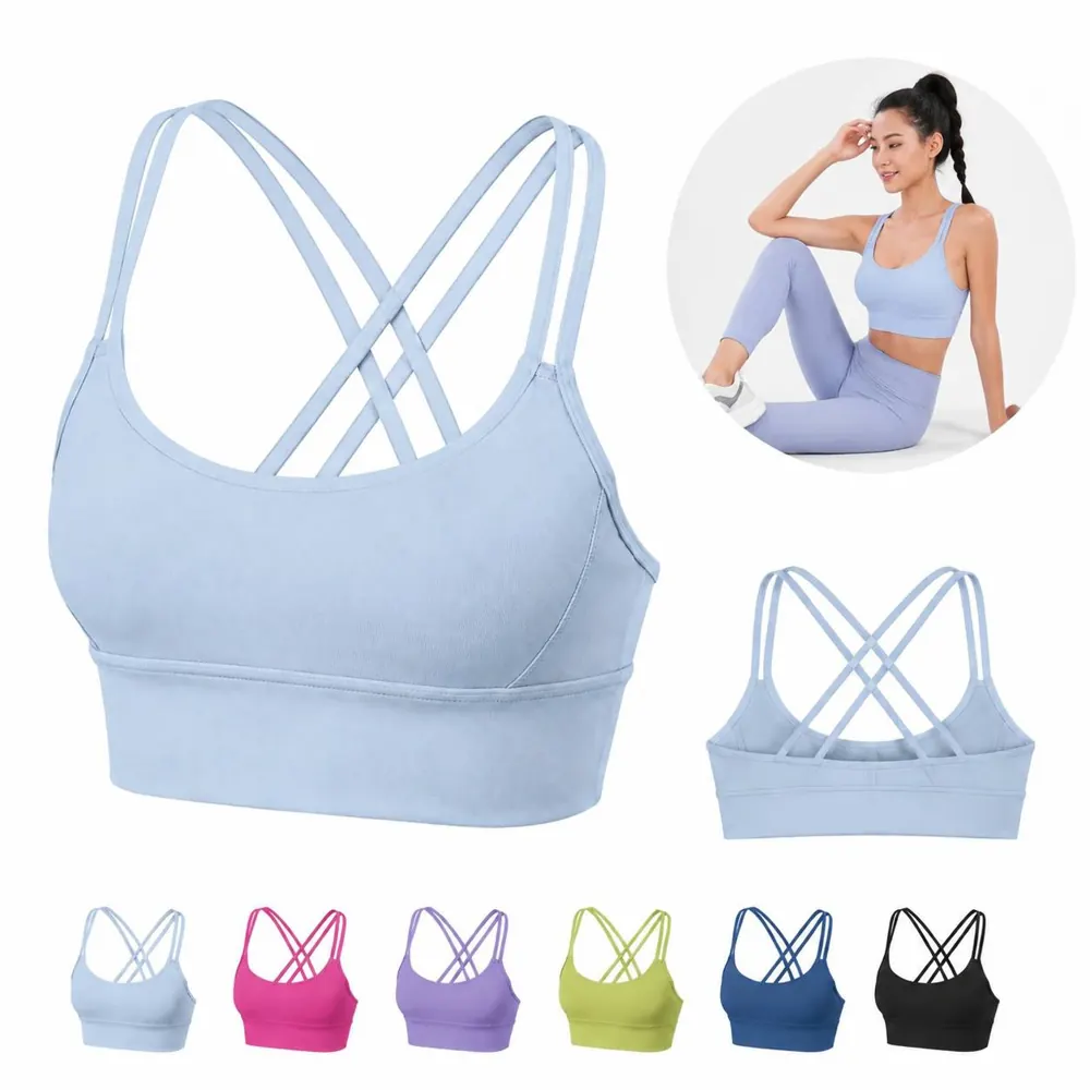 Seamless Strappy Cross Back Sports Bra for Yoga Pilates 2