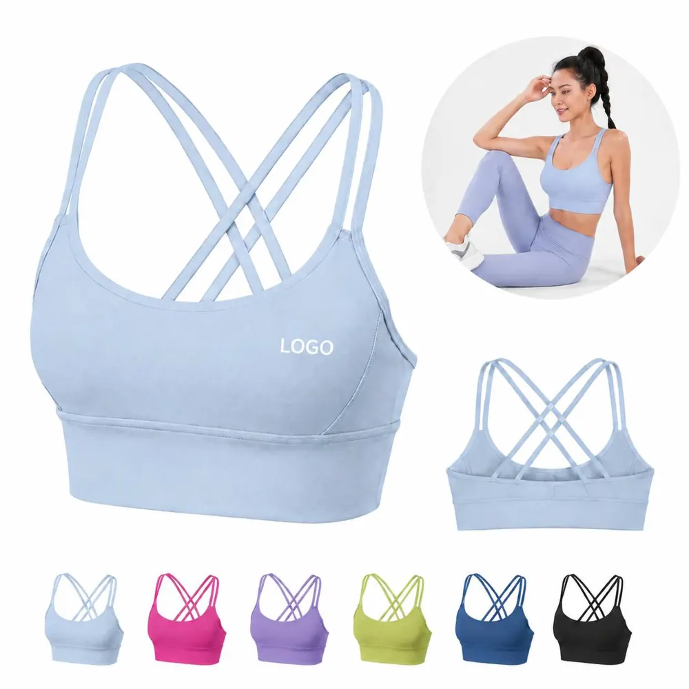 Seamless Strappy Cross Back Sports Bra for Yoga Pilates