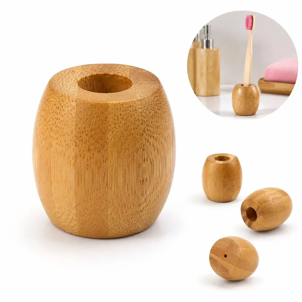 Natural Bamboo Toothbrush Holder with Multiple Compartments 2