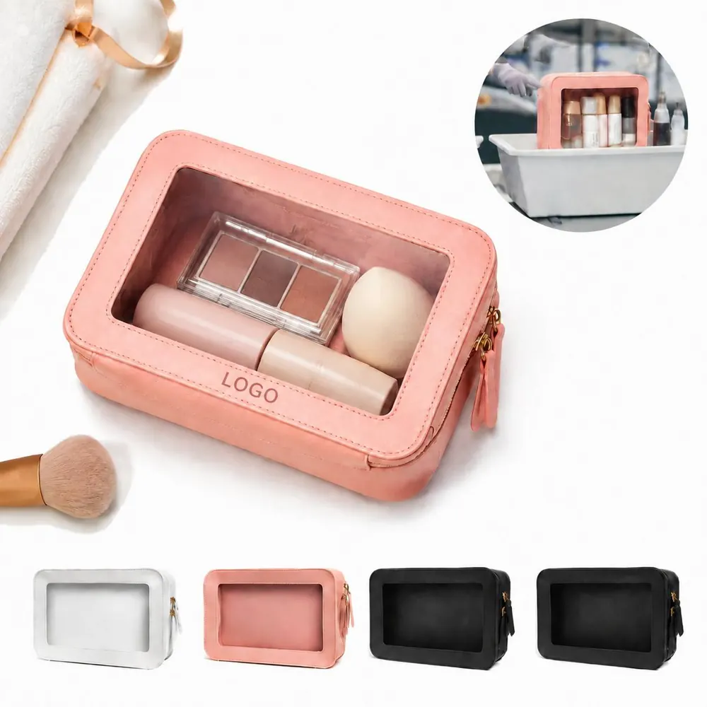 Clear Waterproof PU Toiletry Bag with Zipper Organizer