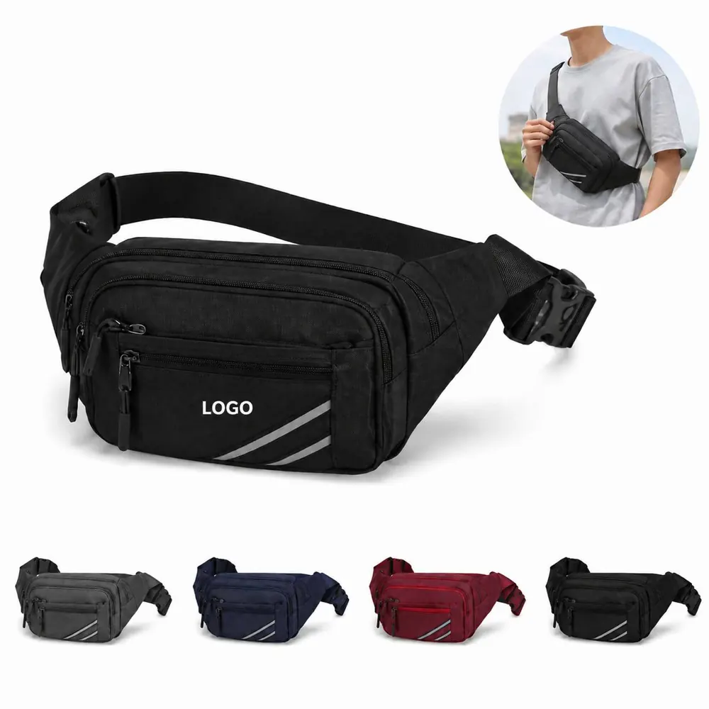 Reflective Multi-Pocket Waist Pack for Travel & Outdoor