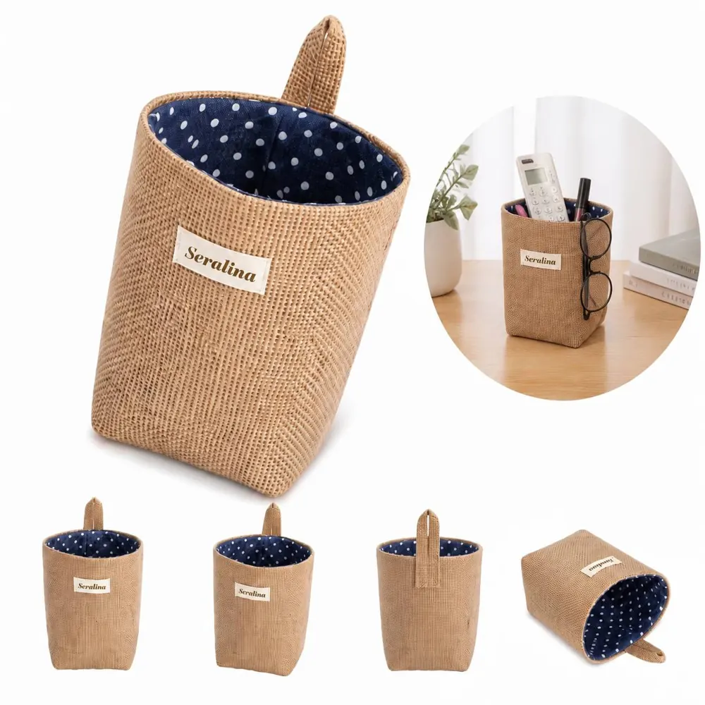 Natural Jute Wall Organizer with Multiple Pockets 2