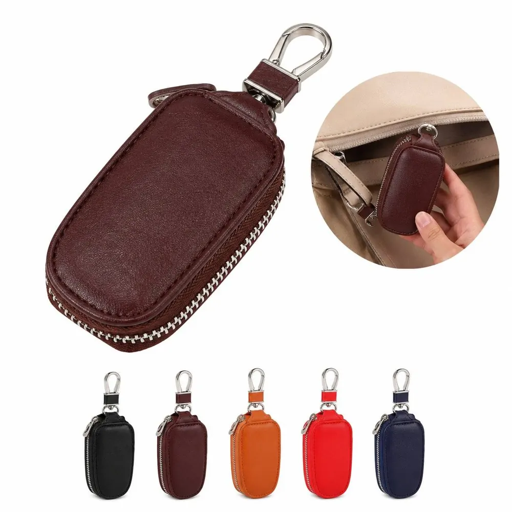 Genuine Leather Car Key Fob Pouch with Keychain Ring 2