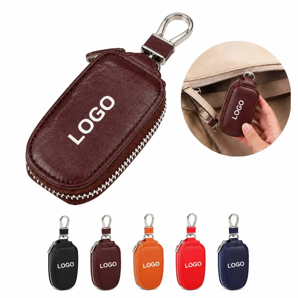 Genuine Leather Car Key Fob Pouch with Keychain Ring