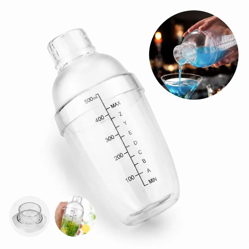 500ml Plastic Cocktail Shaker with Strainer for Home Bar 2