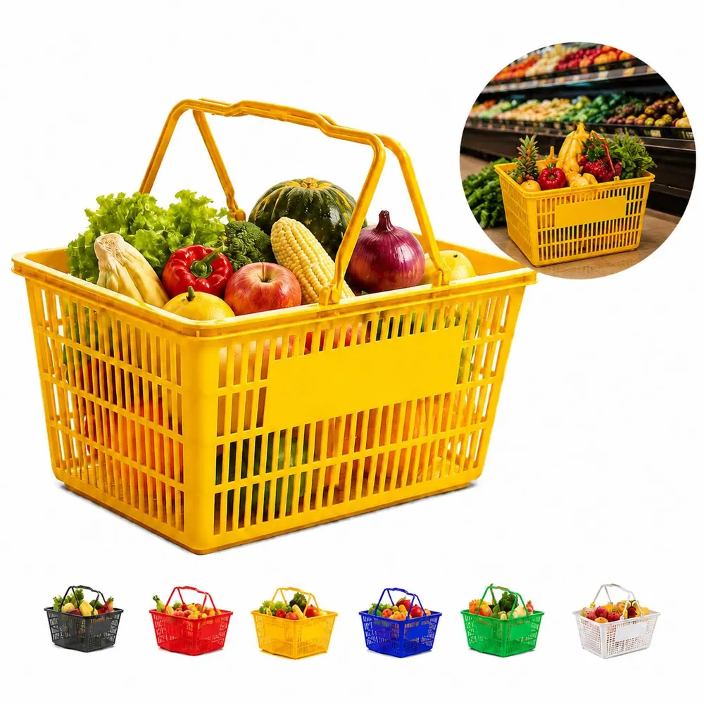Stackable Plastic Shopping Basket with Handles for Grocery 2