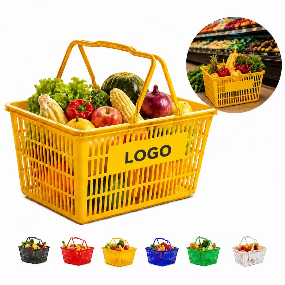 Stackable Plastic Shopping Basket with Handles for Grocery