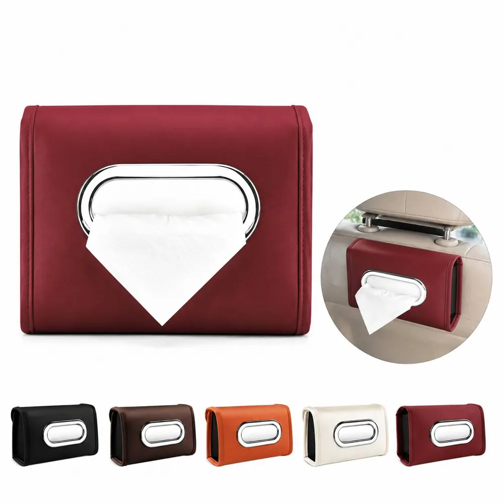 PU Leather Car Tissue Holder with Visor Clip 2