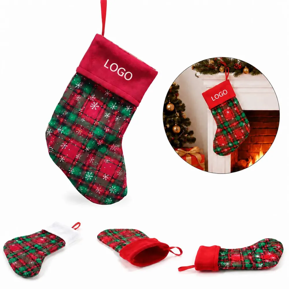Buffalo Plaid Holiday Stockings Gift Bag, Reusable