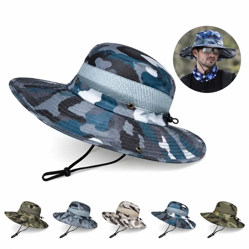 Breathable Camouflage Bucket Sun Hat with Adjustable Chin 2