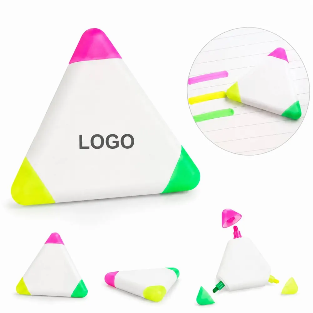 Triangular 3-Color Highlighter Pen, Ergonomic Non-Slip Grip