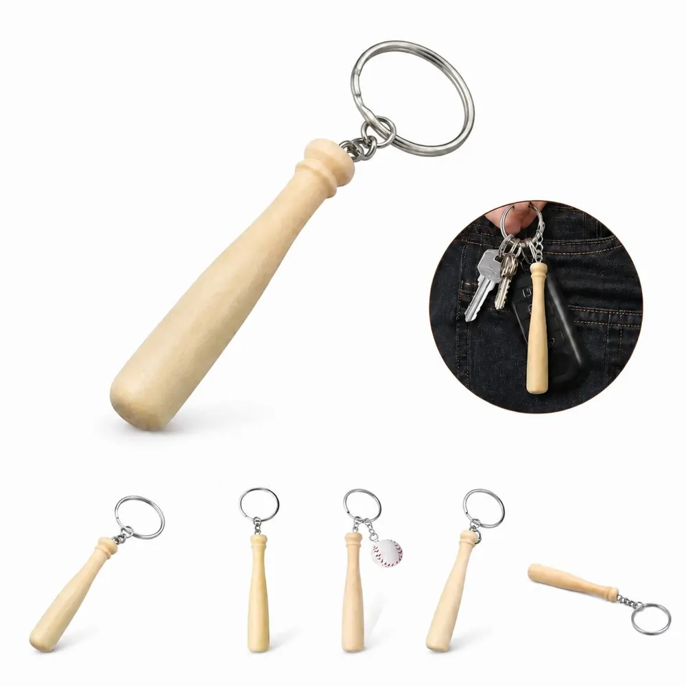 Wooden Mini Baseball Bat Keychain for Keys 2
