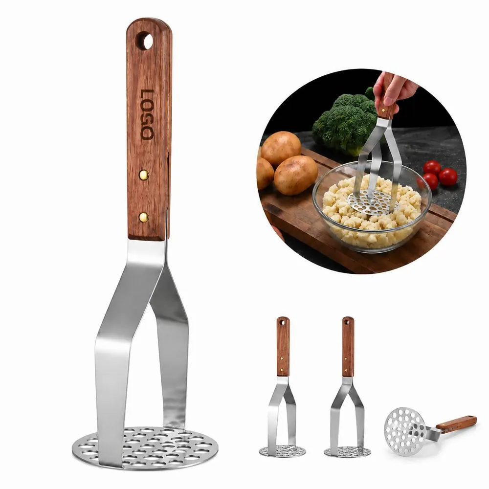 304 Stainless Steel Potato Masher with Wood Anti-Slip Handle