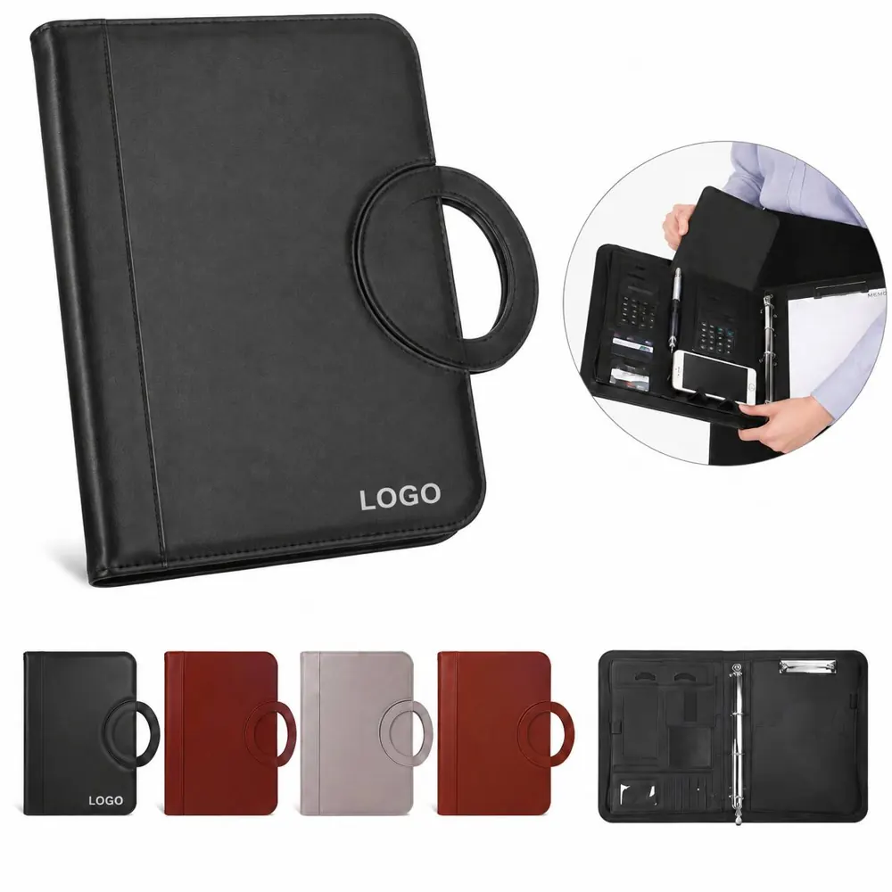 A4 PU Leather Zippered Portfolio with Handle Organizer
