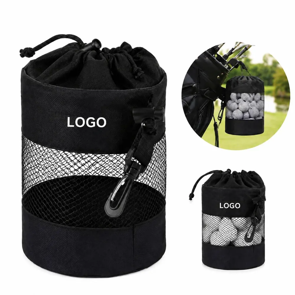 Drawstring Golf Ball Storage Bag with Handle, Holds 12 Balls