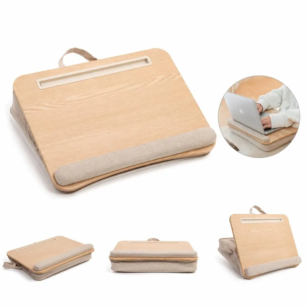 Adjustable Multi-layer Wood Laptop Tray with Cushion for Bed 2