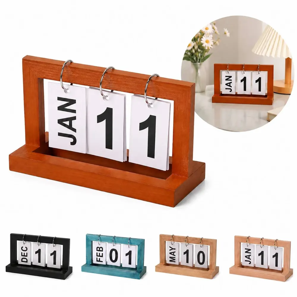 Wooden Flip Calendar Desk Organizer Minimalist Design 2