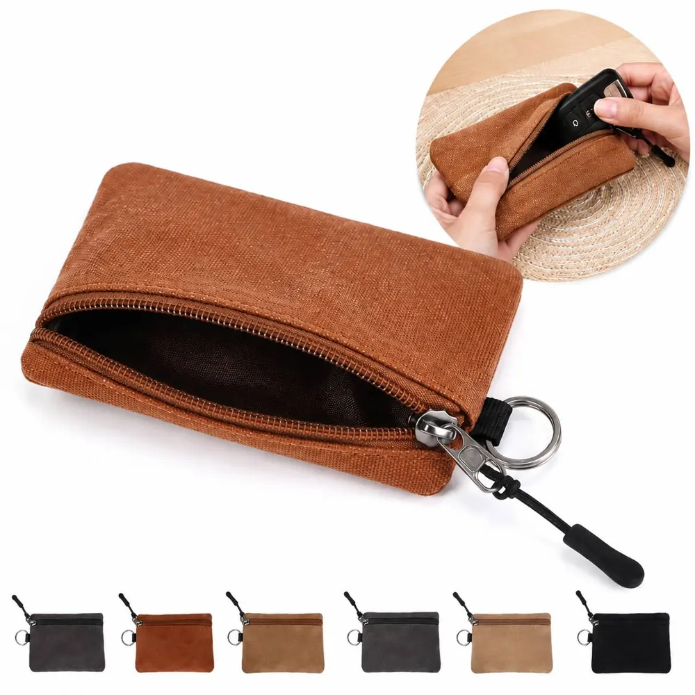Canvas Key Ring Coin Purse with Adjustable Buckle Strap 2