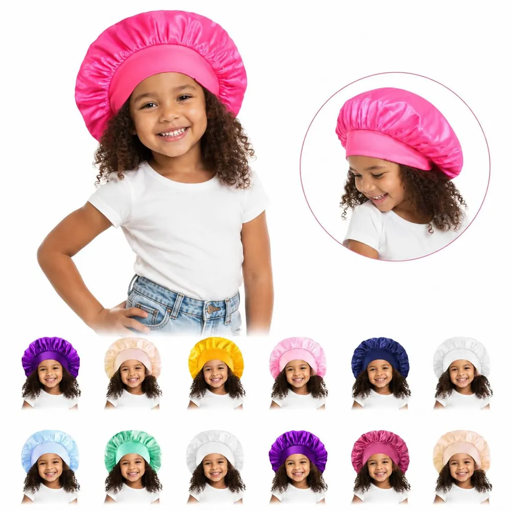 Kids Satin Sleep Bonnet for Hair Protection Adjustable 2