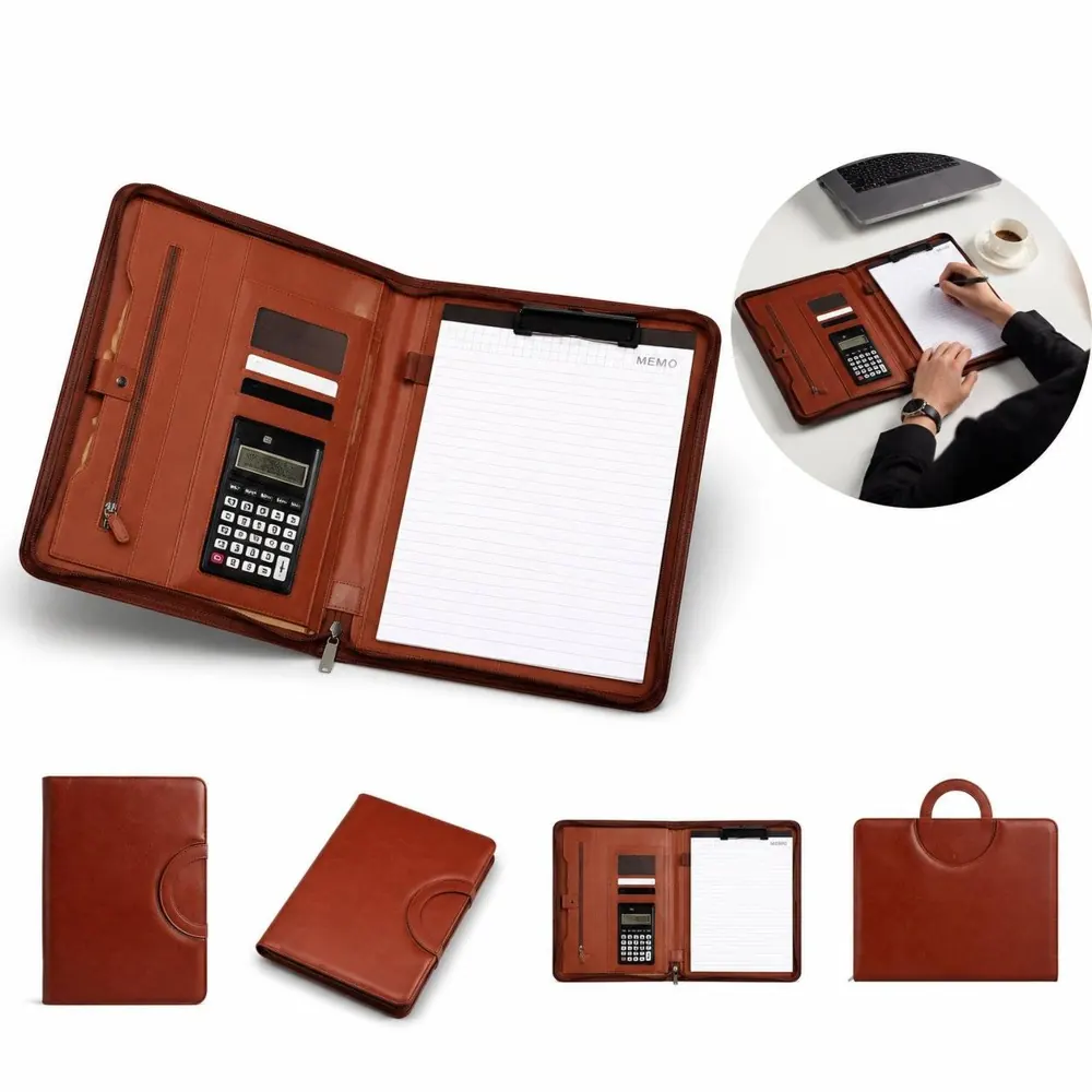 A4 PU Leather Portfolio with Built-in 12-Digit Calculator 2