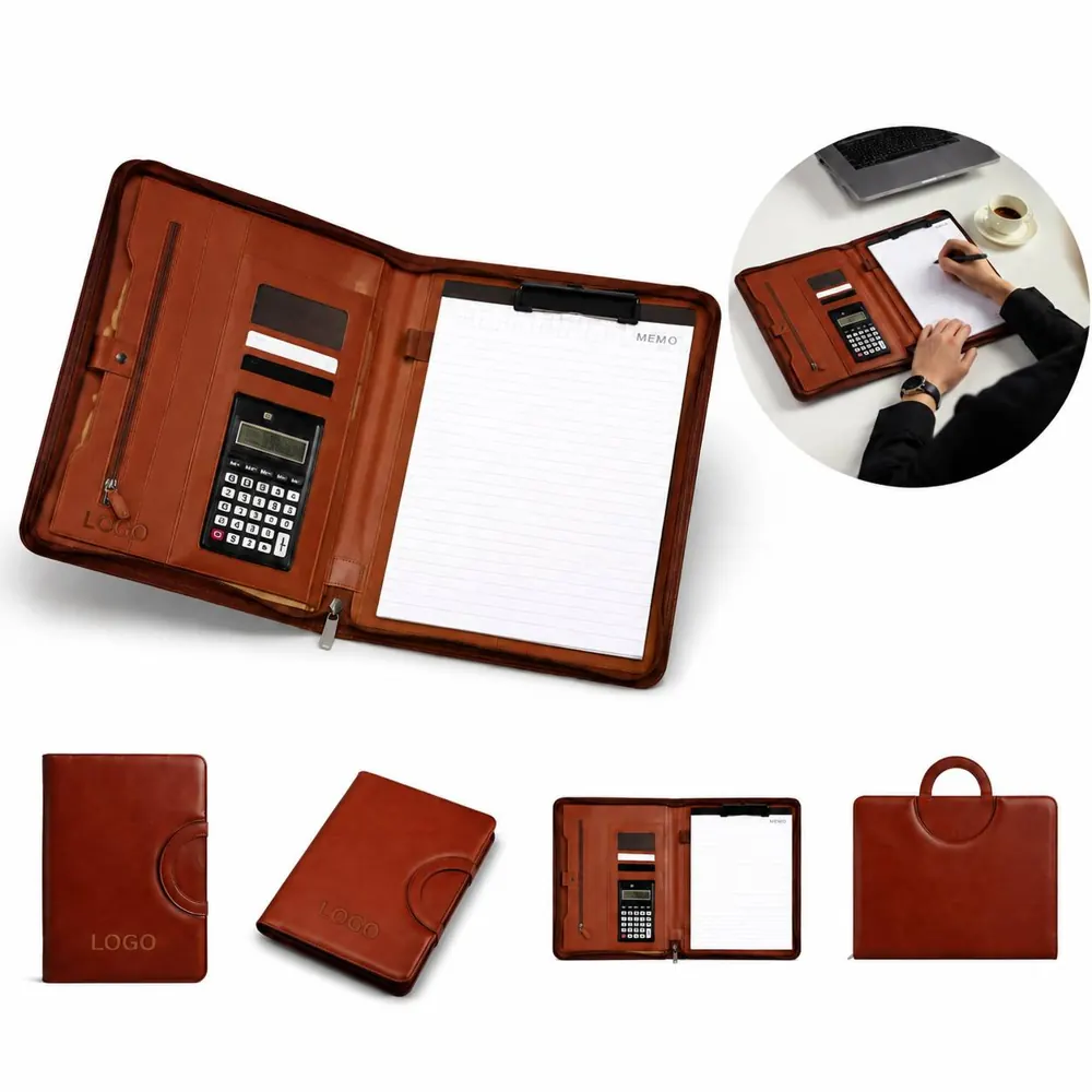 A4 PU Leather Portfolio with Built-in 12-Digit Calculator