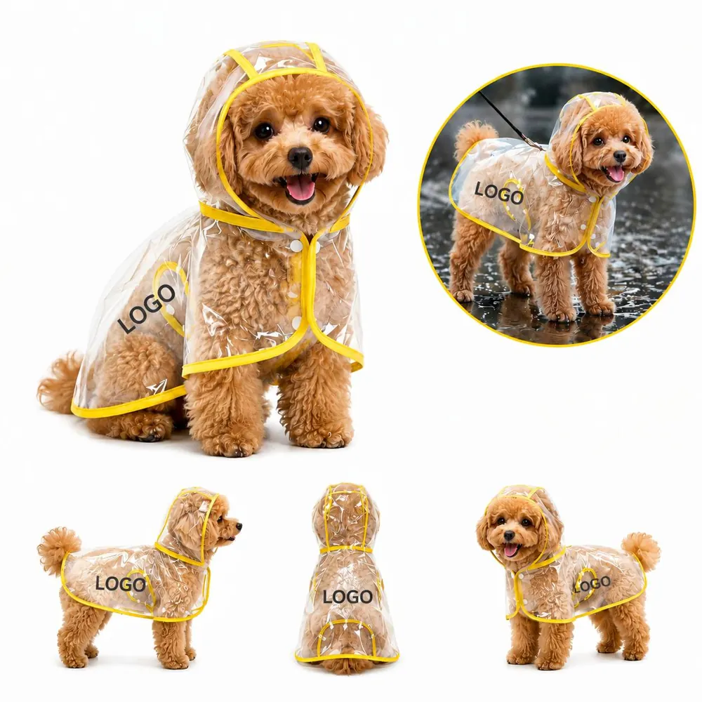 Transparent Dog Raincoat Waterproof Poncho with Leash