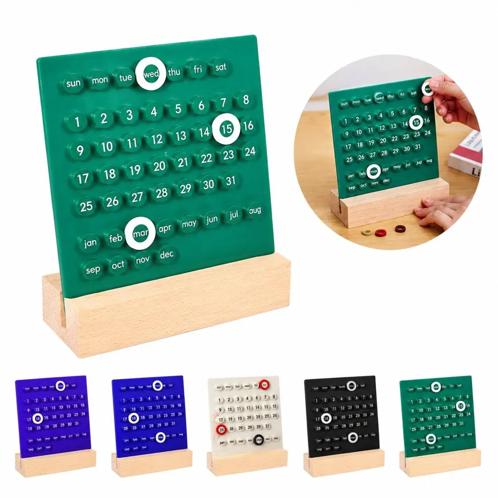 Acrylic Desk Calendar with Wooden Base, Perpetual Monthly 2