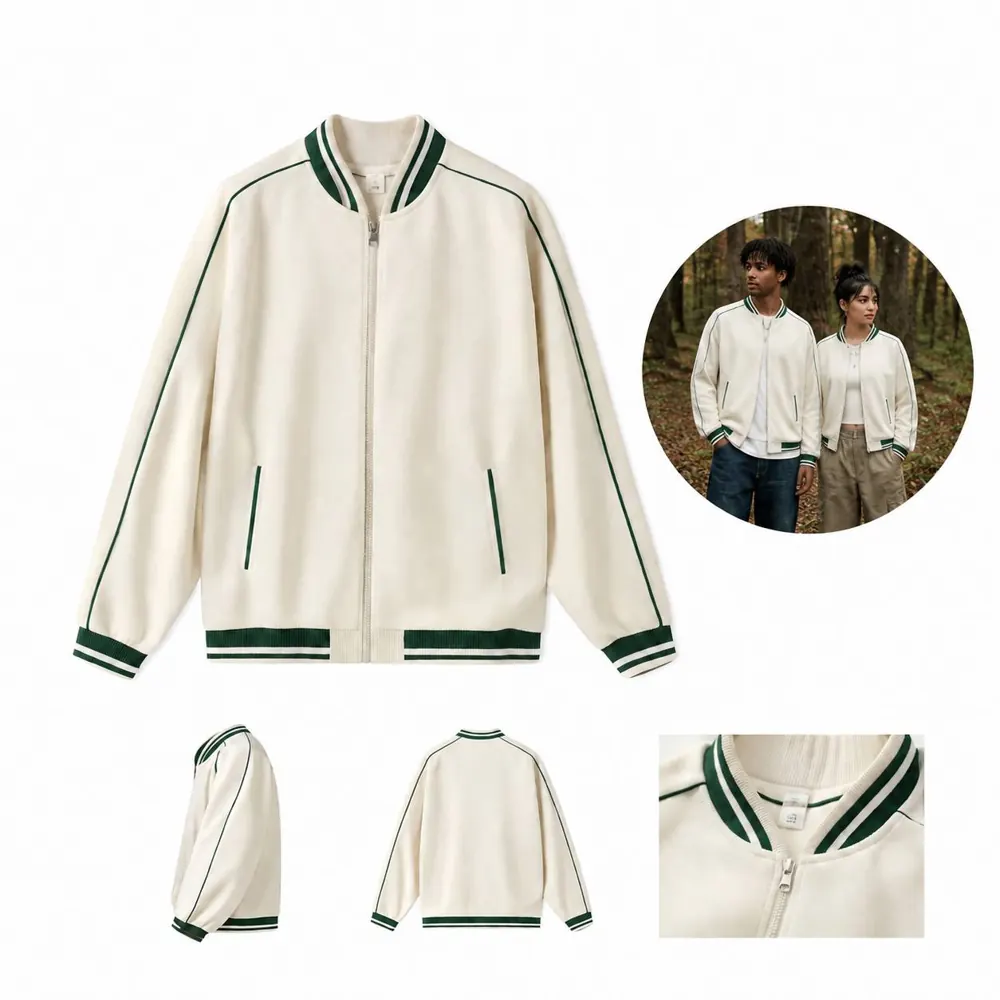 320GSM Unisex Cotton Blend Color-Block Full-Zip Varsity 2