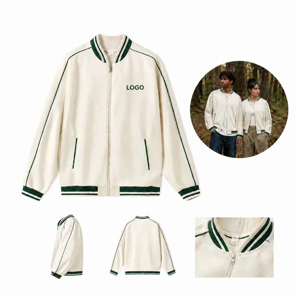 320GSM Unisex Cotton Blend Color-Block Full-Zip Varsity