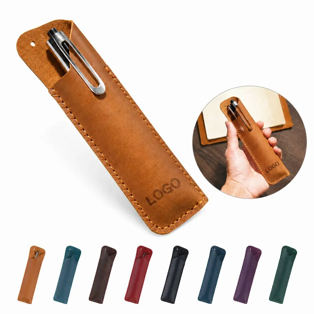 Crazy Horse Leather Double Pen Case with Secure Snap Closure