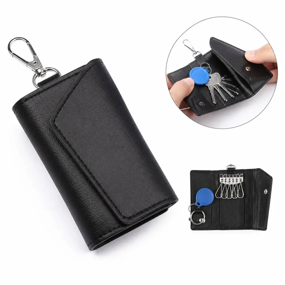Thick Leather Key Wallet with 6 Hooks, Snap Closure 2