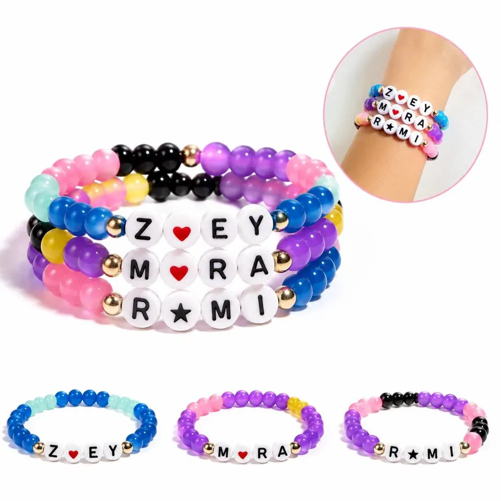 Handmade Glass Bead Friendship Bracelet, Adjustable Elastic 2