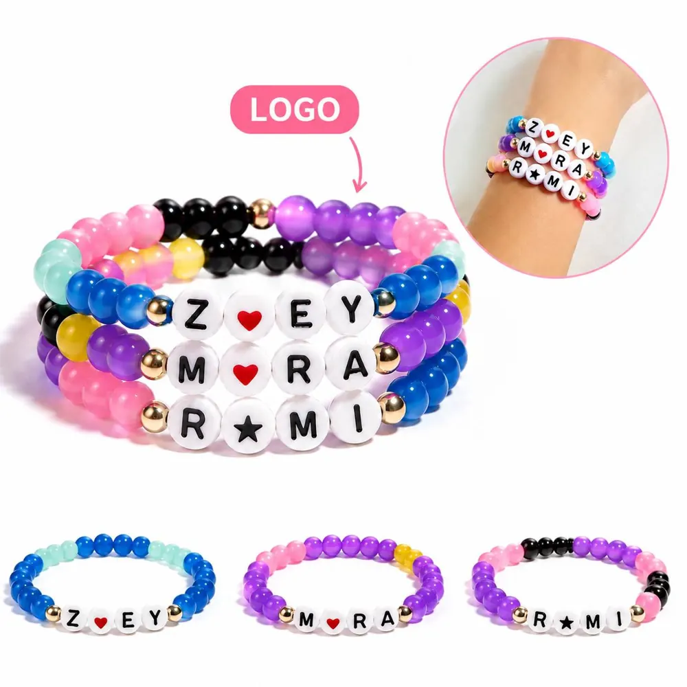 Handmade Glass Bead Friendship Bracelet, Adjustable Elastic