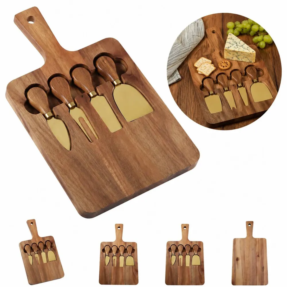 Acacia Wood Cheese Board Set with 3 Color Sections 2