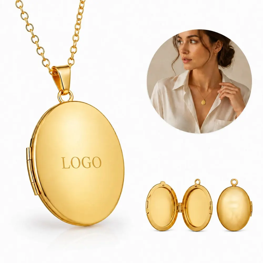 Stainless Steel Oval Photo Pendant Necklace with Custom