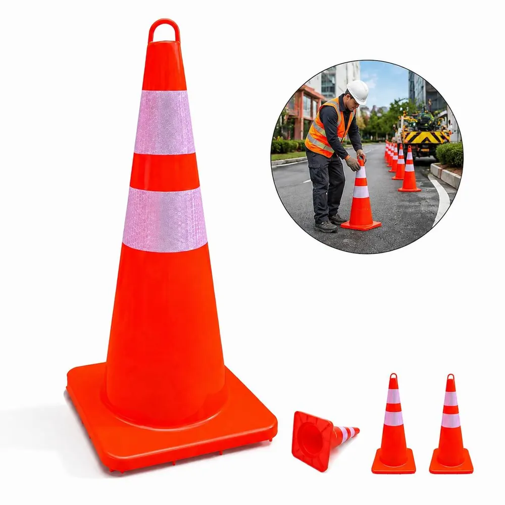 28" PVC Traffic Safety Cone with Reflective Collar 2
