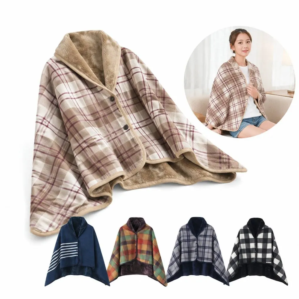 Cozy Fleece Poncho Blanket Shawl with Hands-Free Wrap Design 2