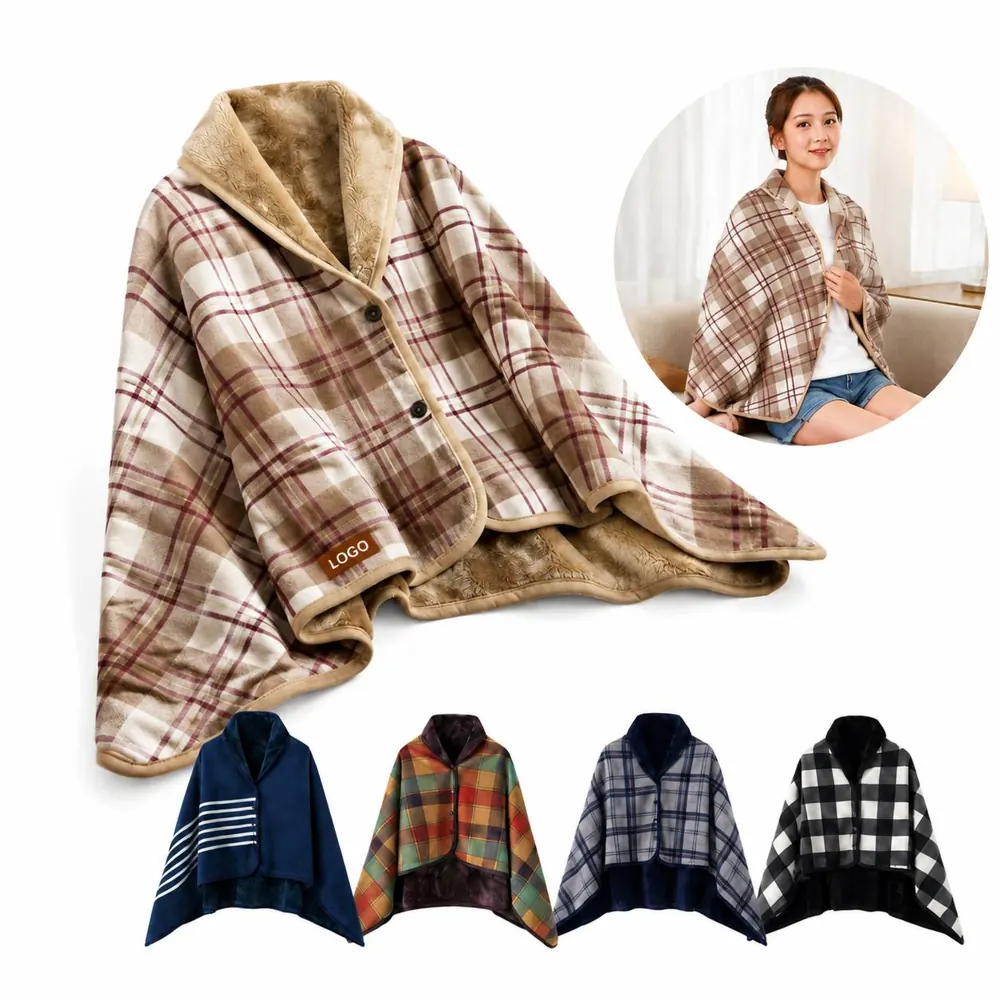 Cozy Fleece Poncho Blanket Shawl with Hands-Free Wrap Design