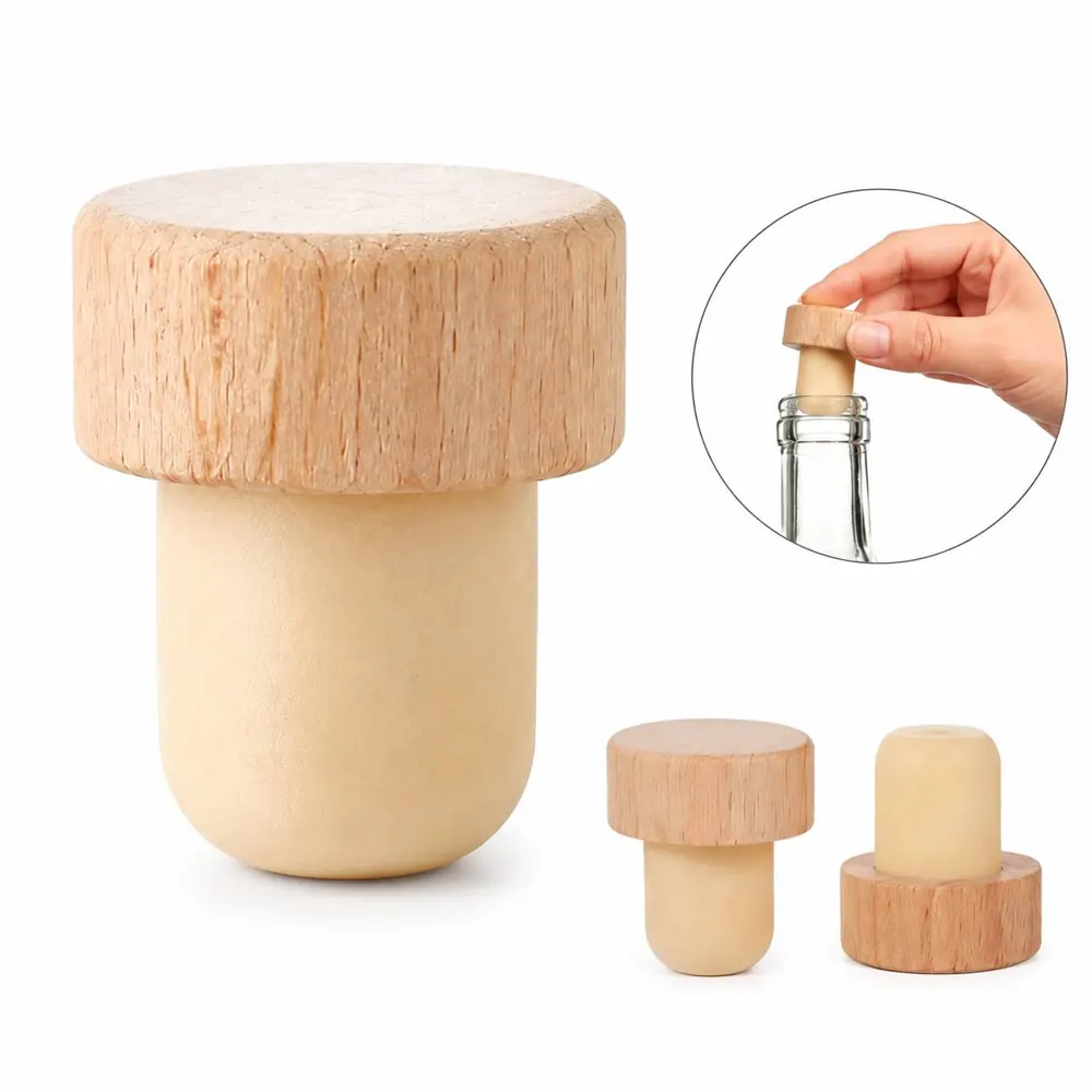 Natural Cork T-Shaped Stopper for Wine Bottles 2