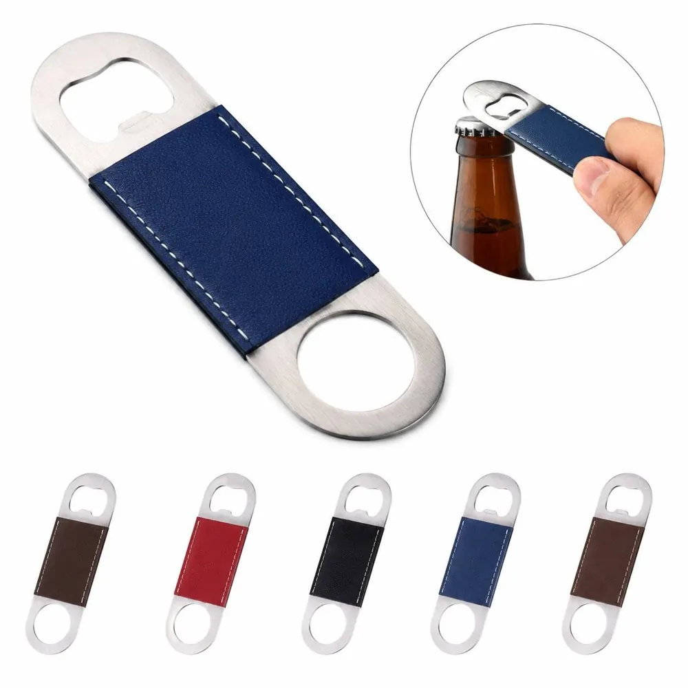 PU Leather Flat Bottle Opener with Keychain Hole 2
