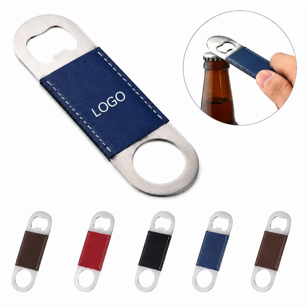 PU Leather Flat Bottle Opener with Keychain Hole