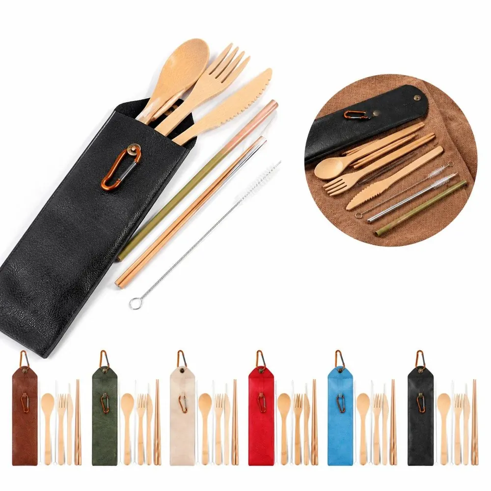 Eco Bamboo Utensil Set with Carrying Bag for Travel 2