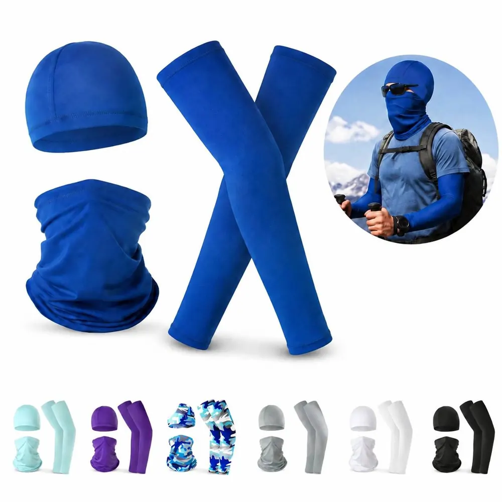 Breathable Cycling Hat Scarf & Cooling Sleeves Set for UV 2