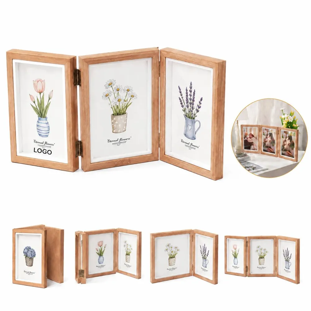 MDF 4x6 Folding Photo Frame with Hinged Design for Two