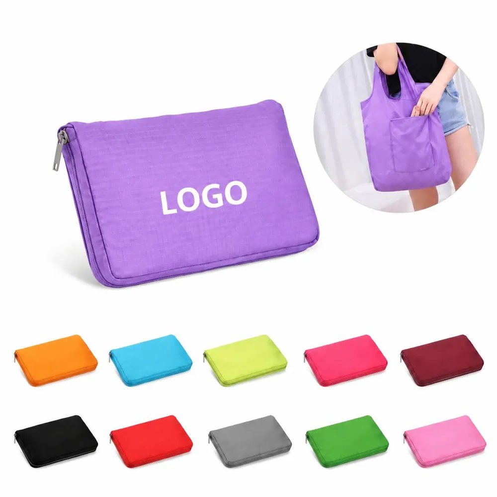 Foldable Polyester Reusable Shopping Bag with Compact Pouch