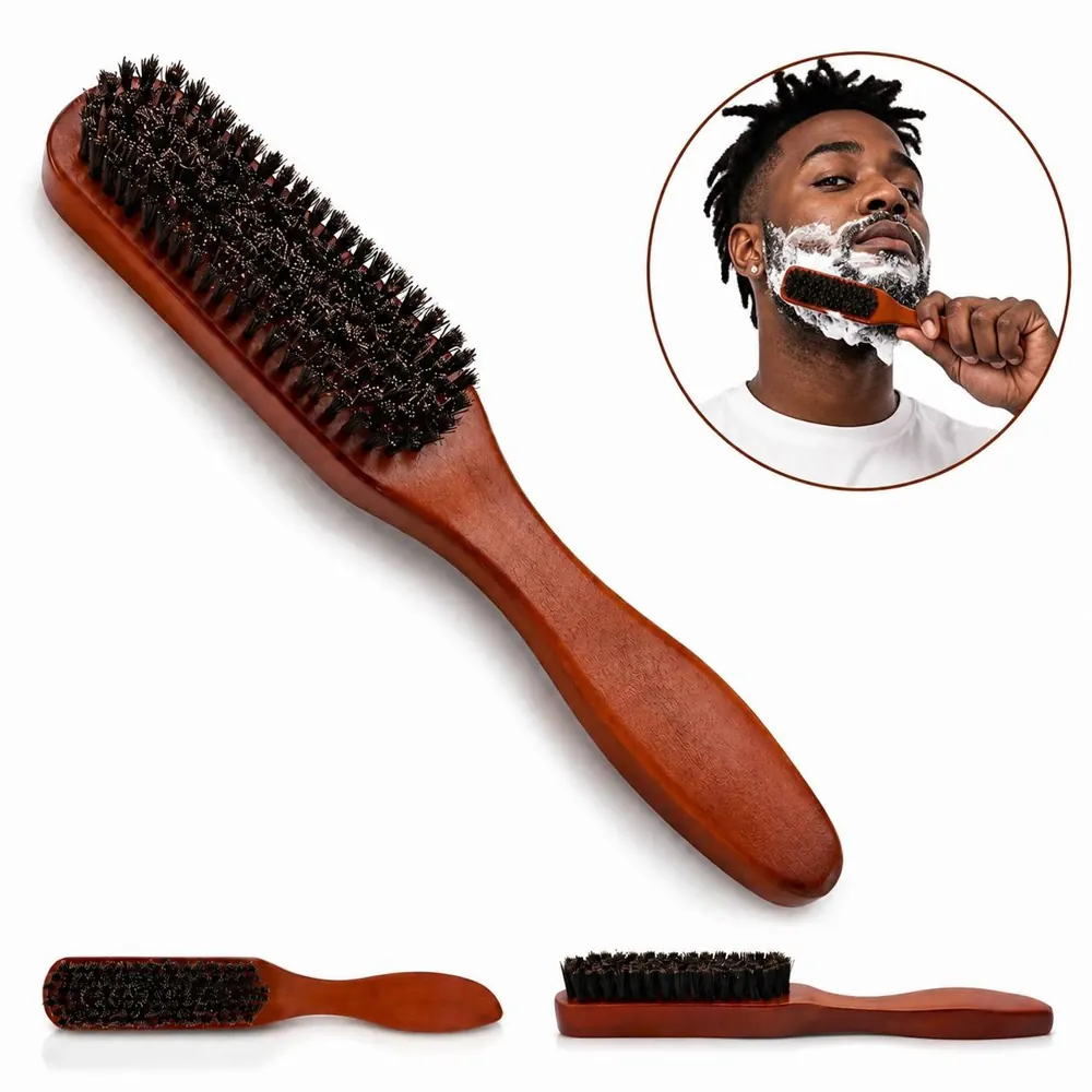 Natural Wood Beard Brush for Men, Ergonomic Grooming Tool 2