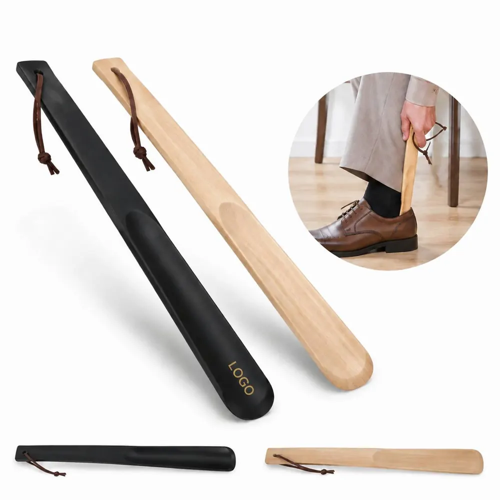 Solid Wood Long Handle Shoe Horn with Lanyard