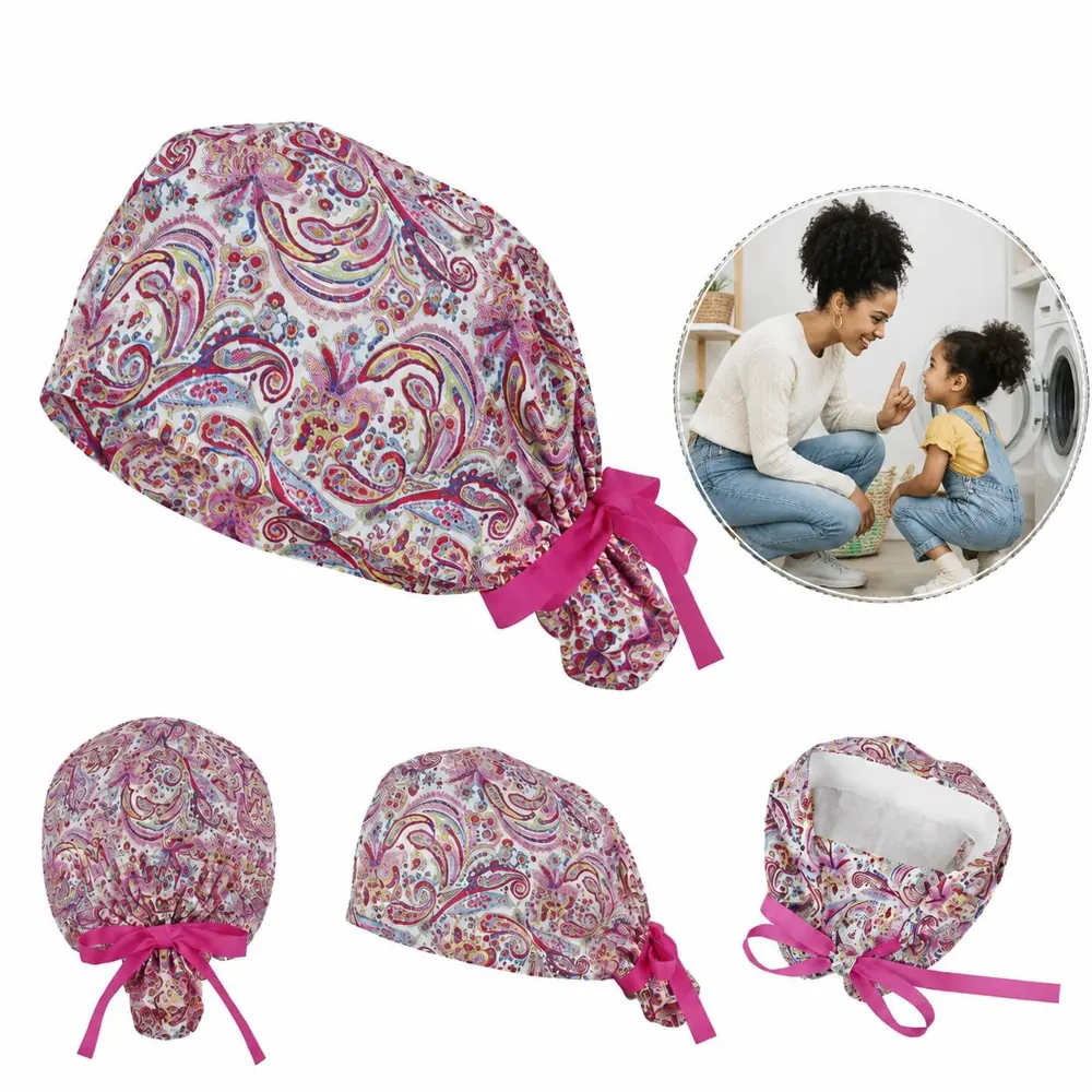 Adjustable Sweatband Scrub Cap with Ponytail Pouch 2