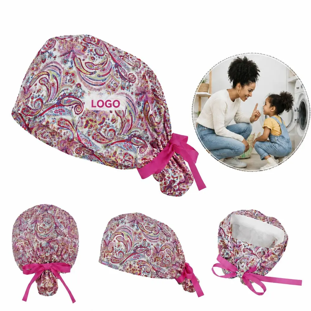 Adjustable Sweatband Scrub Cap with Ponytail Pouch